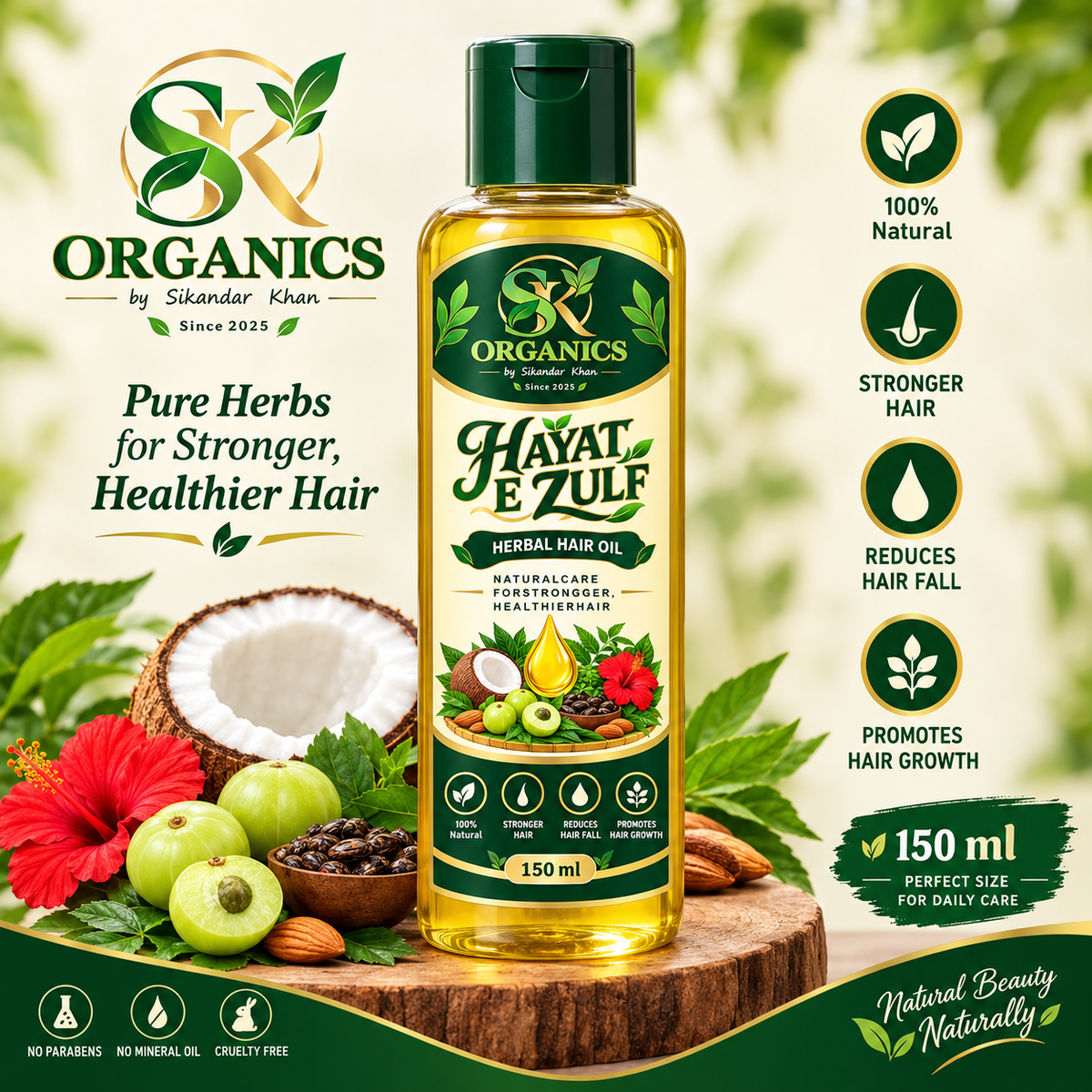Hayat E Zulf Herbal Hair Oil 150 ml SK Organics