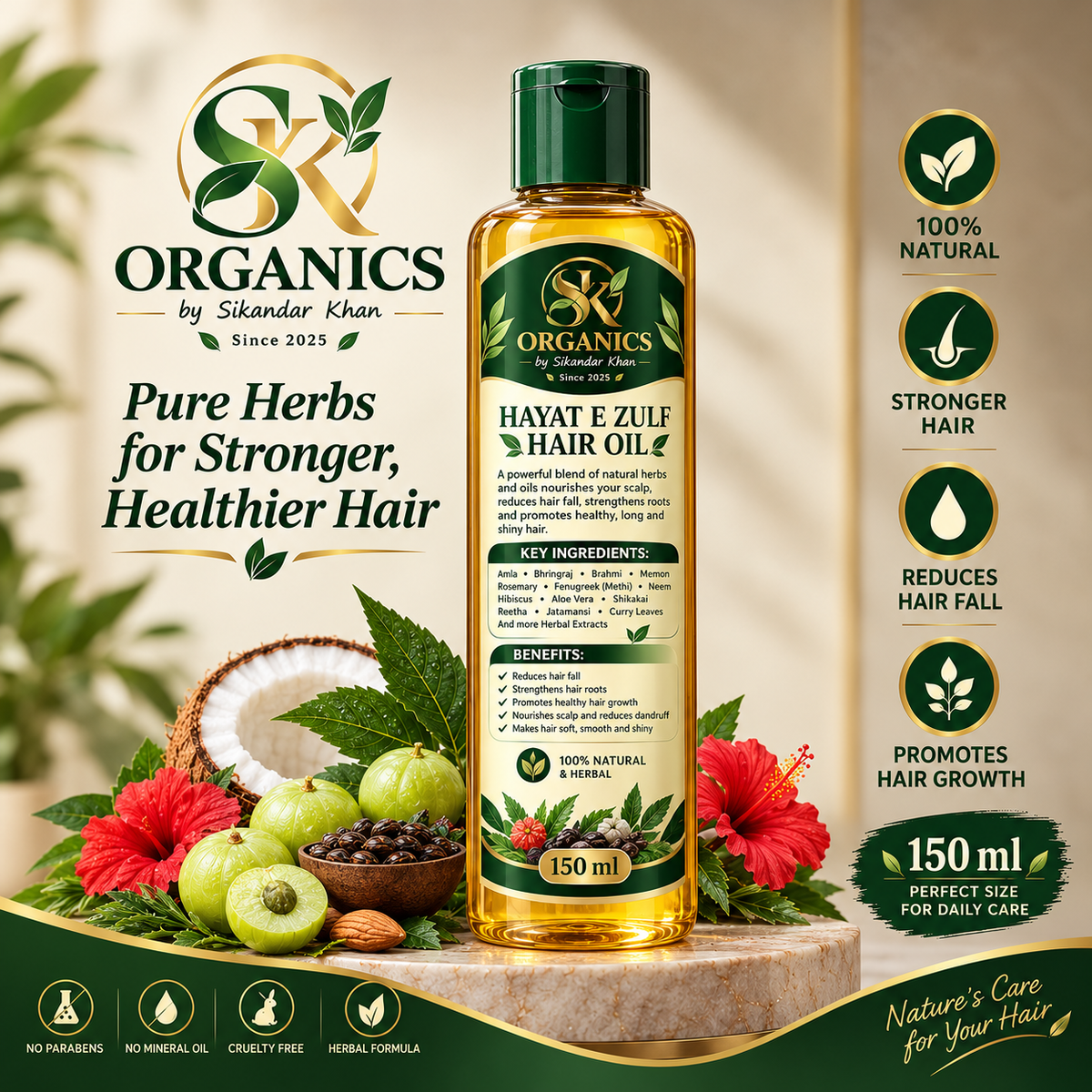 Hayat E Zulf Herbal Hair Oil 150 ml SK Organics